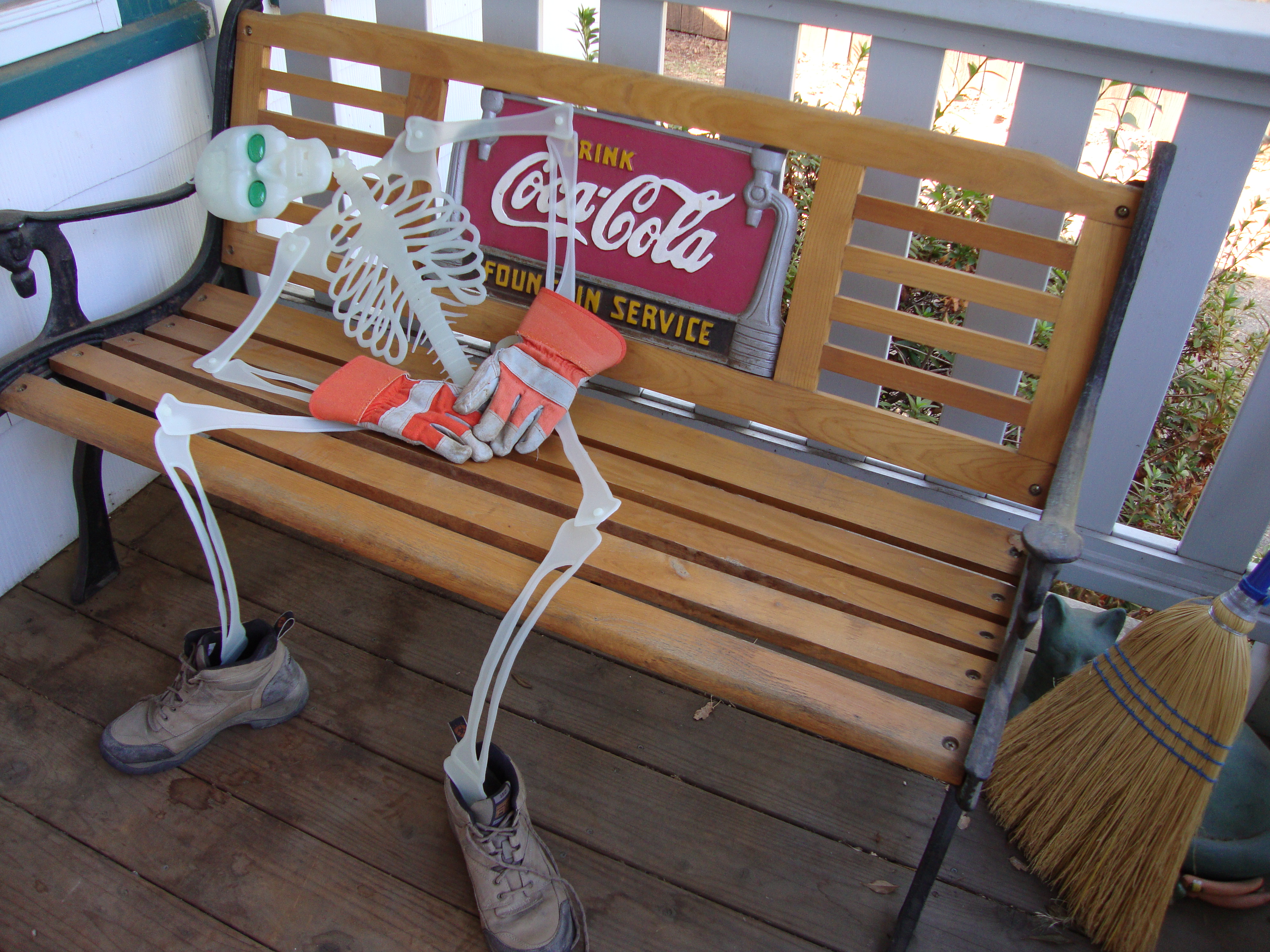 skeleton on bench